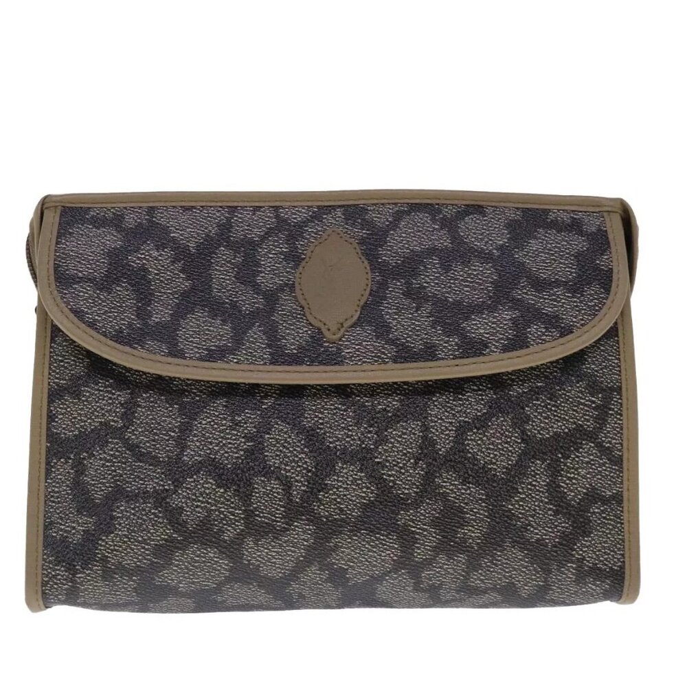 SAINT LAURENT Clutch Bag PVC Leather Beige Authentic - Picture 2 of 14